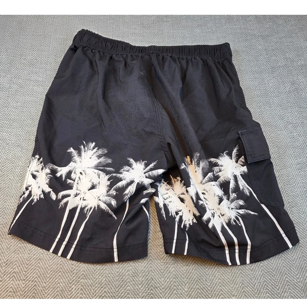 Arizona Jean Co Mens Black White Palm Tree Board Shorts Medium Swim Trunks